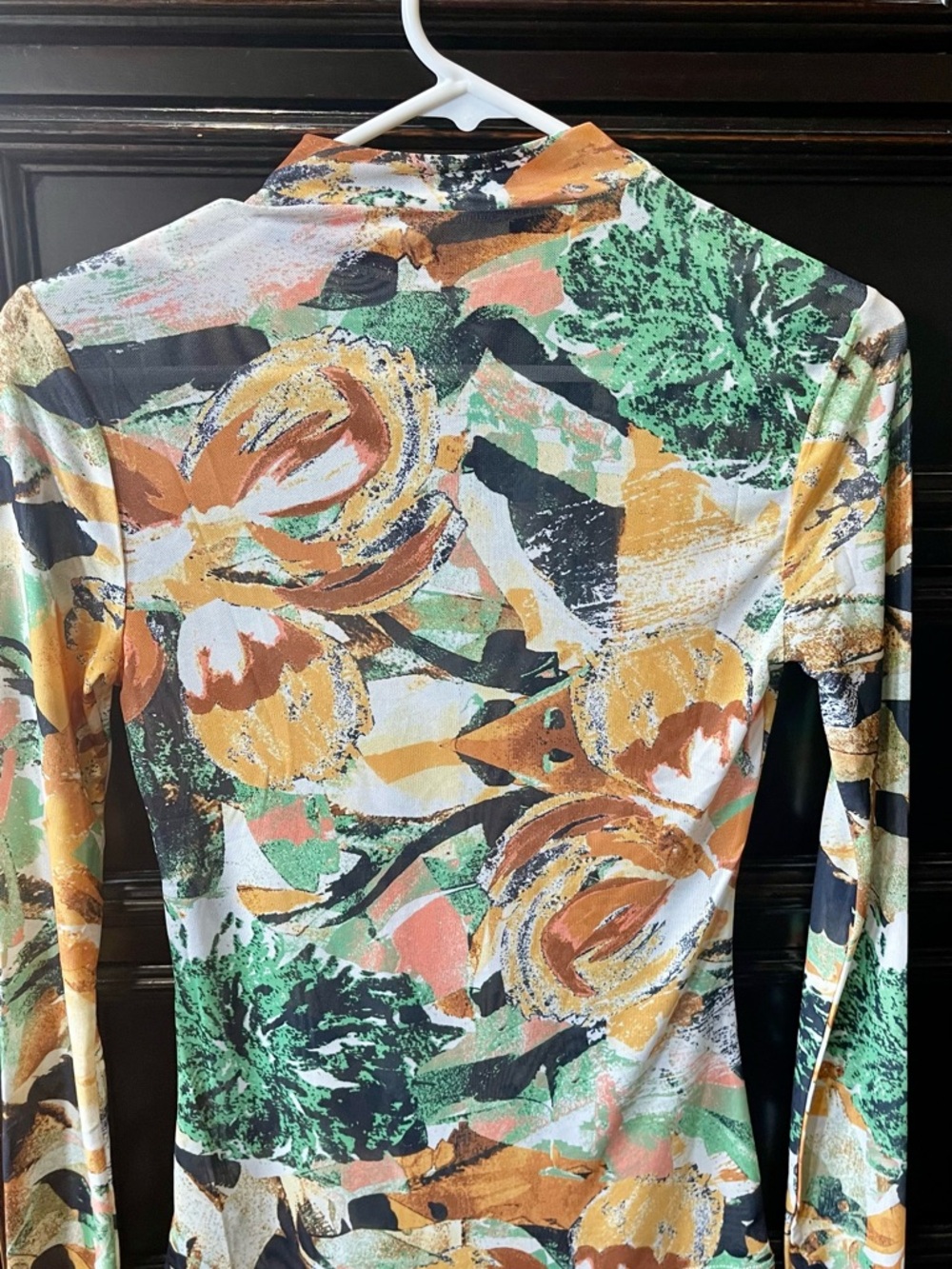 bohme Multicolor Abstract Floral Long Sleeve Top - Green, Mustard, Black, White